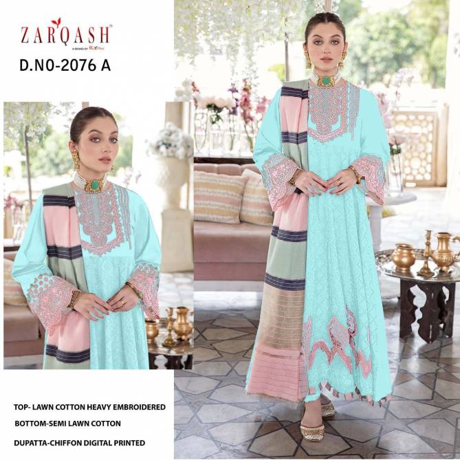Zarqash Noor Jahan Z 2076 Festive Wear Lawn Cotton Pakistani Salwar Kameez Collection
